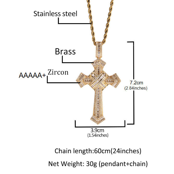 Estallido de estilo americano de moda de bronce de diamante de diamante completo cruz de cadena de torsión personalidad de hombre collar joyería hip-hop al por mayor image 5