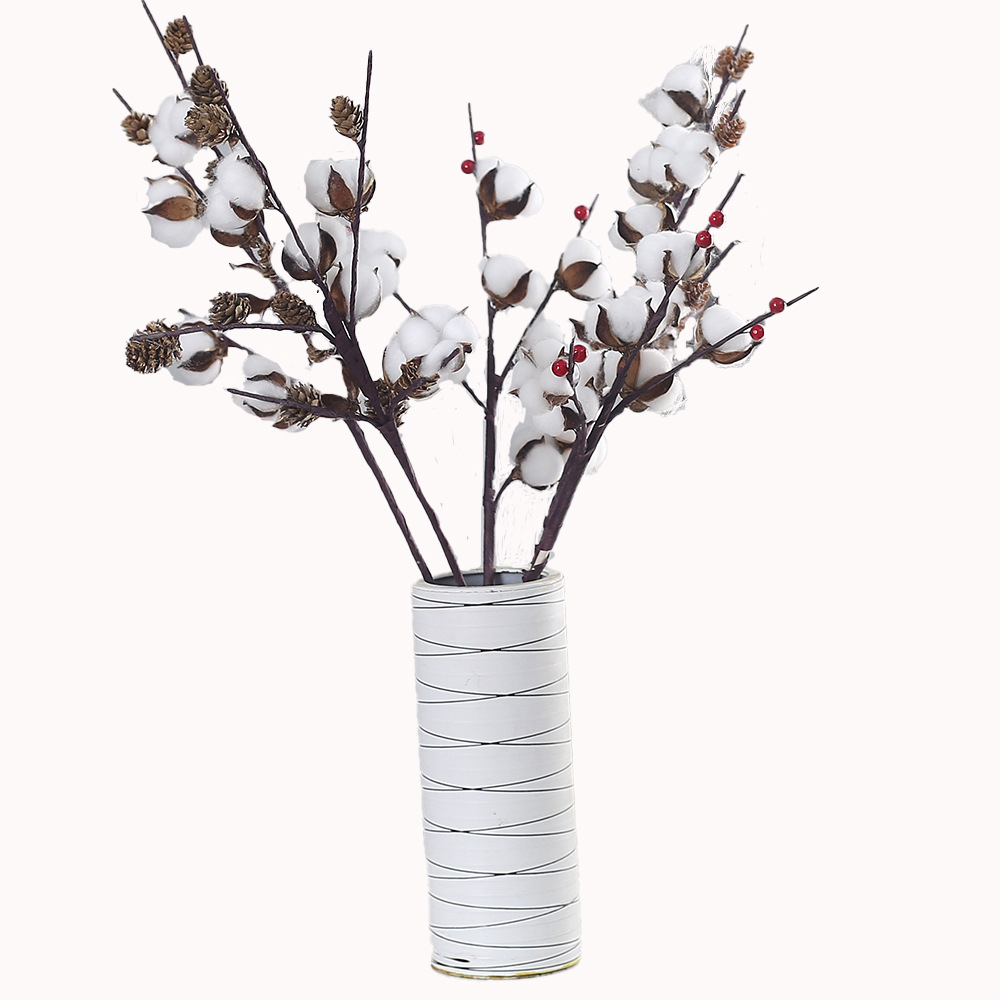 Envío Gratis, Flores Secas, Ramas Decorativas de Algodón, Adornos para Mesa de Navidad y Año Nuevo, Frutos Rojos Artificiales, Flores Falsas, Plantas Verdes