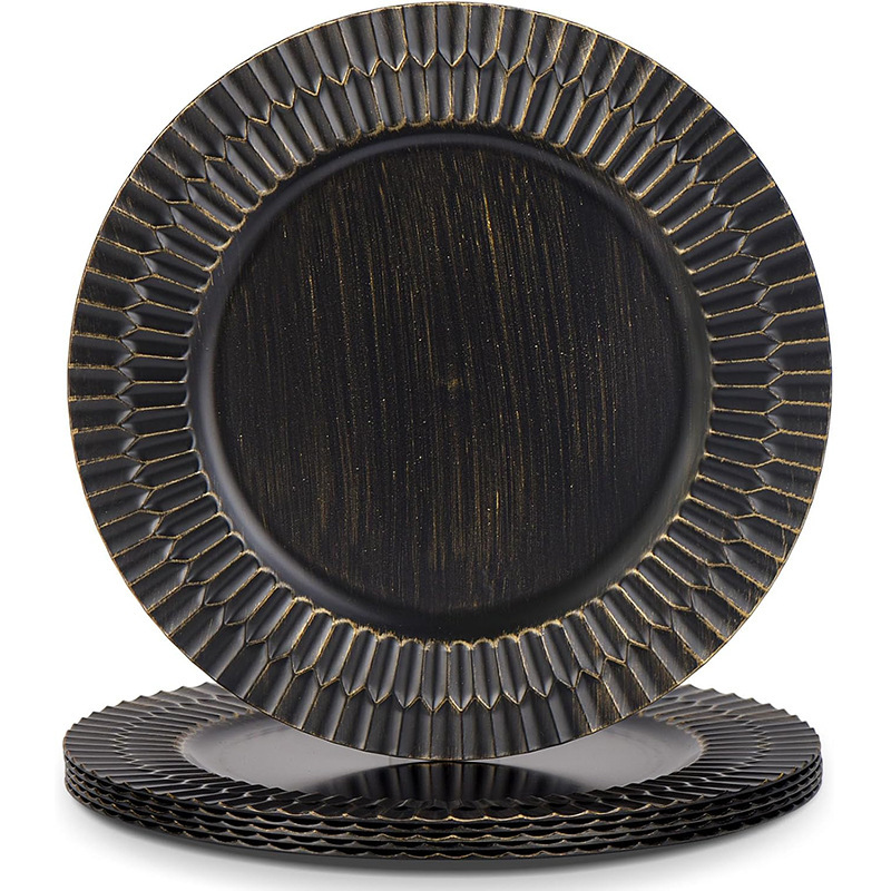 Simple and Elegant Black Decorative Hotel Wedding Home Party Western-Style Plate Spray-Painted Plastic Charger Plate