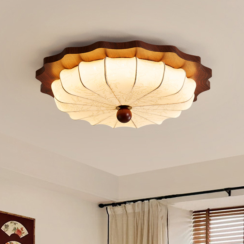 Lámpara de dormitorio de estilo antiguo francés, lámpara de techo, lámpara de sala de estar retro, lámpara de dormitorio principal de tela de impresión circular de estilo japonés