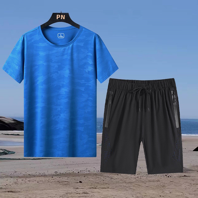 新款男士运动休闲套装夏季时尚潮舒适速干短袖T恤男短裤男两件套
