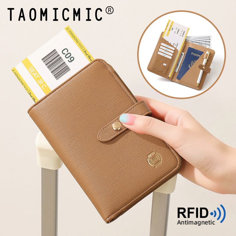 Korean Style Small Fresh Frosted Pu Anti-Theft Short Women's Passport Holder with Multiple Card Slots and Portable Protective Cover