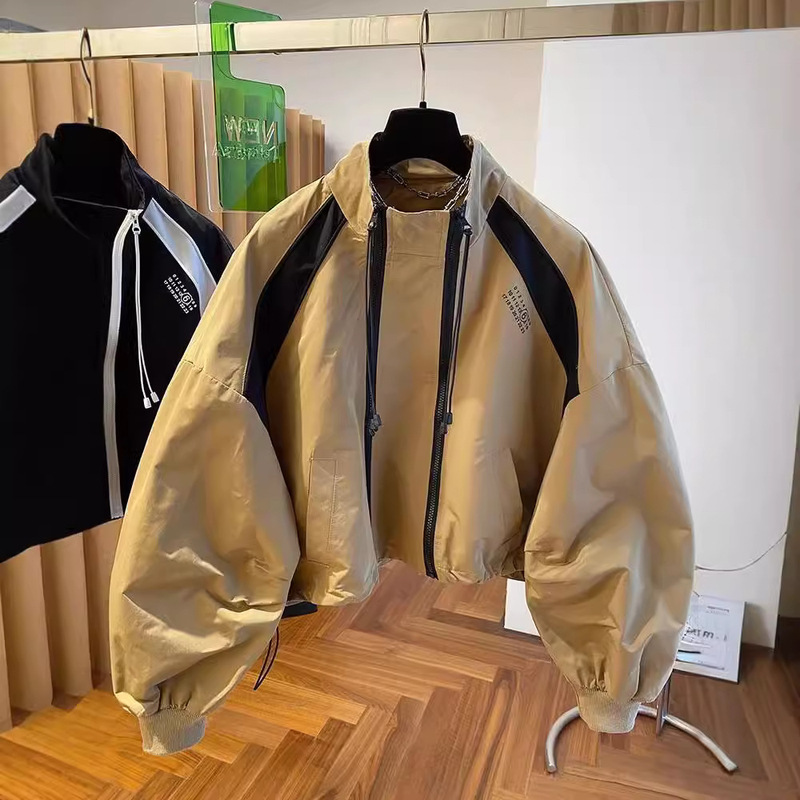 Korean Style Double Zipper Street Cool Men's and Women's Trendy Stand Collar Trench Coat Jacket Spring and Autumn Large Size 150kg Jacket