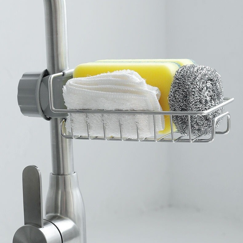 Stainless steel faucet rack, kitchen sink drainage storage rack, household sponge and cloth cleaning utensil single-layer hanging basket