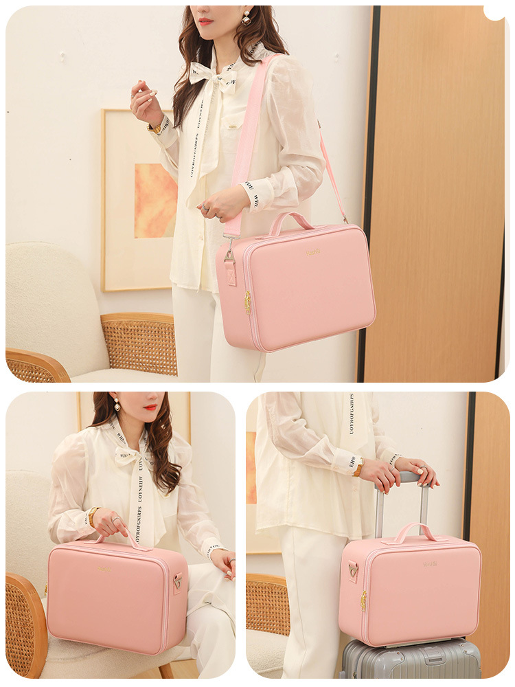 Bolsa de cosméticos al por mayor de fábrica 2025 nuevo estilo con espejo de luz LED productos para el cuidado de la piel almacenamiento de belleza maquillaje portátil de gran capacidad