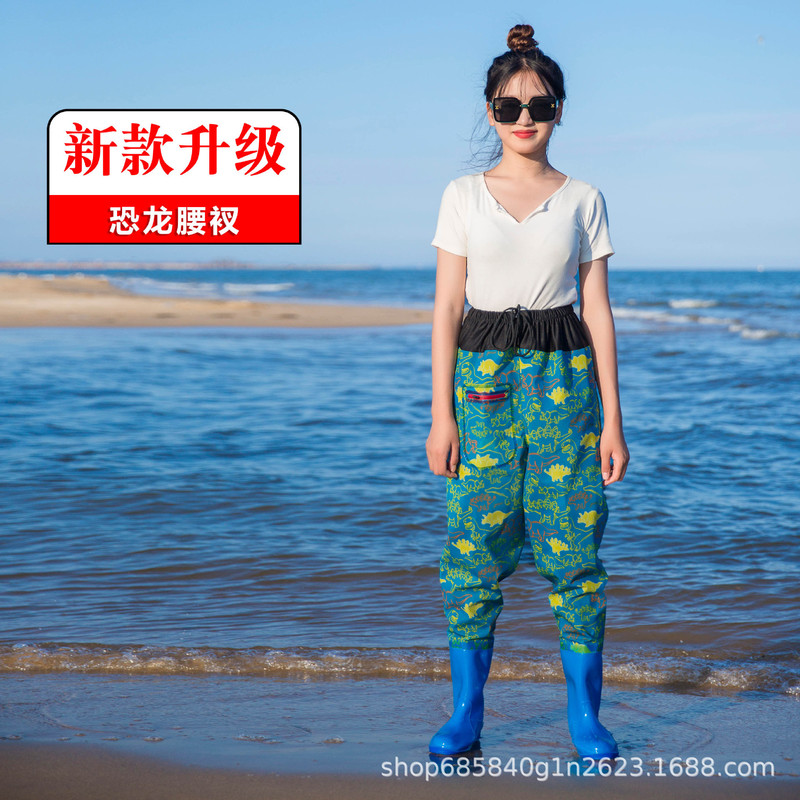 Women's water pants half-body one-piece rain pants with rain boots waterproof clothes beach pants fishing Women's fork pants