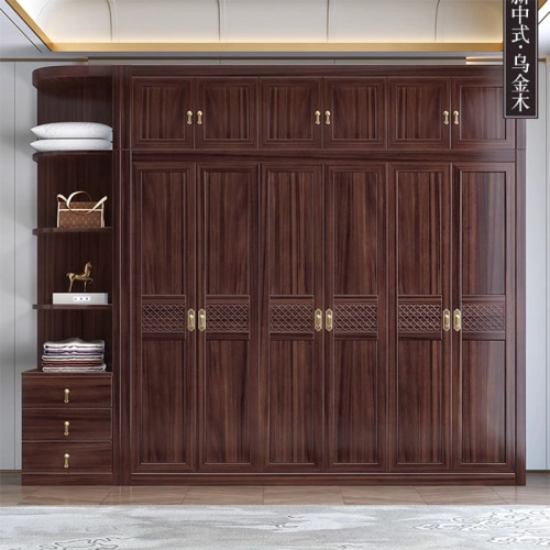 New Chinese style black gold solid wood wardrobe household storage storage large and small apartment modern simple master bedroom wardrobe