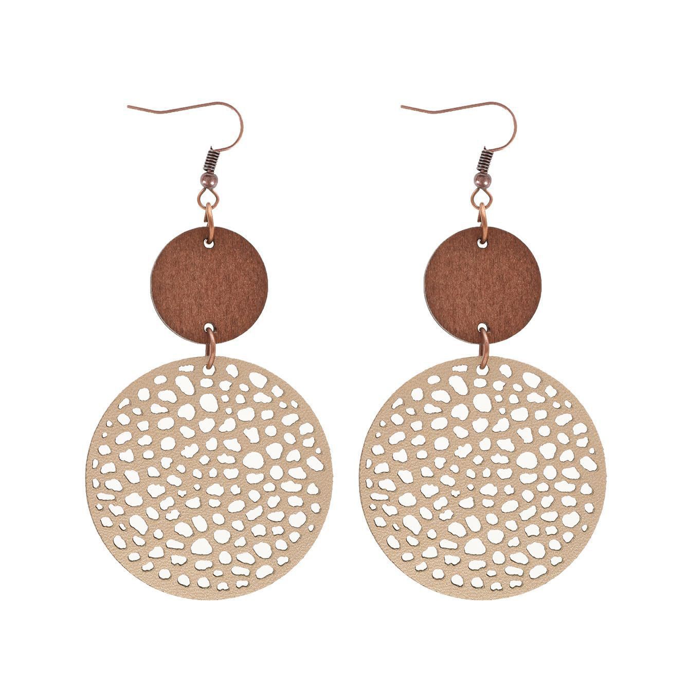 Cross-border hollow wood chip combination earrings earrings round mesh earrings AliExpress Amazon Greek in stock wholesale