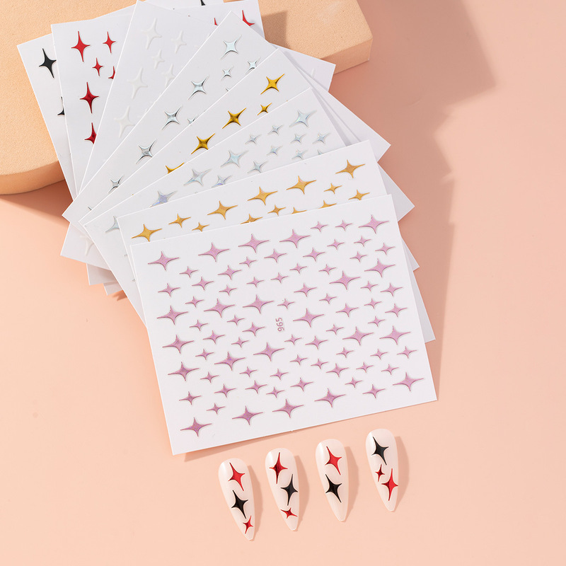 Net Red Star mango nail stickers four Awn star back stickers Laser gold and silver black and white nail stickers DIY nail decals