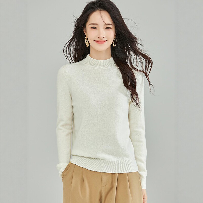 New Style Half-Turtleneck Wool Sweater for Women, Autumn and Winter, Made of Sheep Wool and Cashmere Blend, Slim-Fit Base Knitwear, Versatile for Commuting