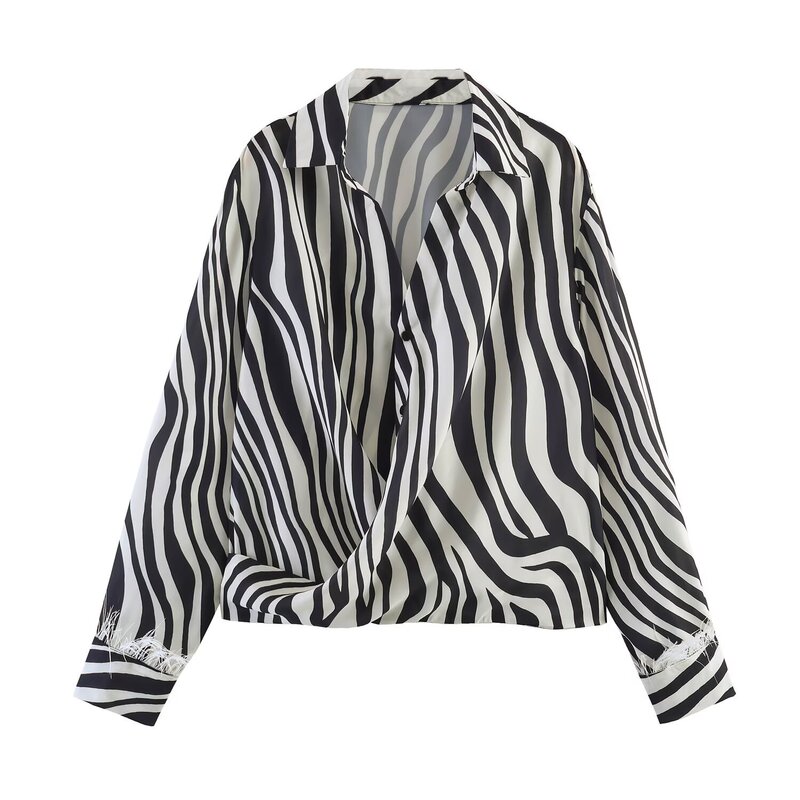 Pb&Za Cross-Border Foreign Trade Women's Clothing French Simple Long-Sleeved Lapel Feather-Trimmed Zebra Print Shirt 3222195 Pb&Za Cross-Border Foreign Trade Women's Clothing French Simple Long-Sleeved Lapel Feather-Trimmed Zebra Print Shirt 3222195