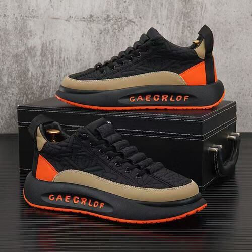 Leather Men's Shoes Korean Style Sporty Casual Black Platform Shoes Men's Thick Heel Trendy Shoes