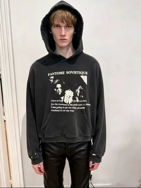 480g heavyweight Enfants Riches Deprimes vintage portrait print washed and distressed hooded sweatshirt