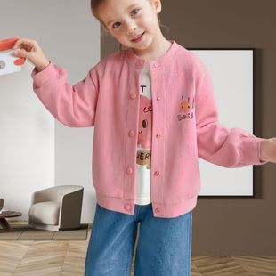 Internet Celebrant Girl's Korean-style Casual All-match Cartoon Cardigan Top Children's Spring and Autumn New Western Style Fashionable Letter Jacket