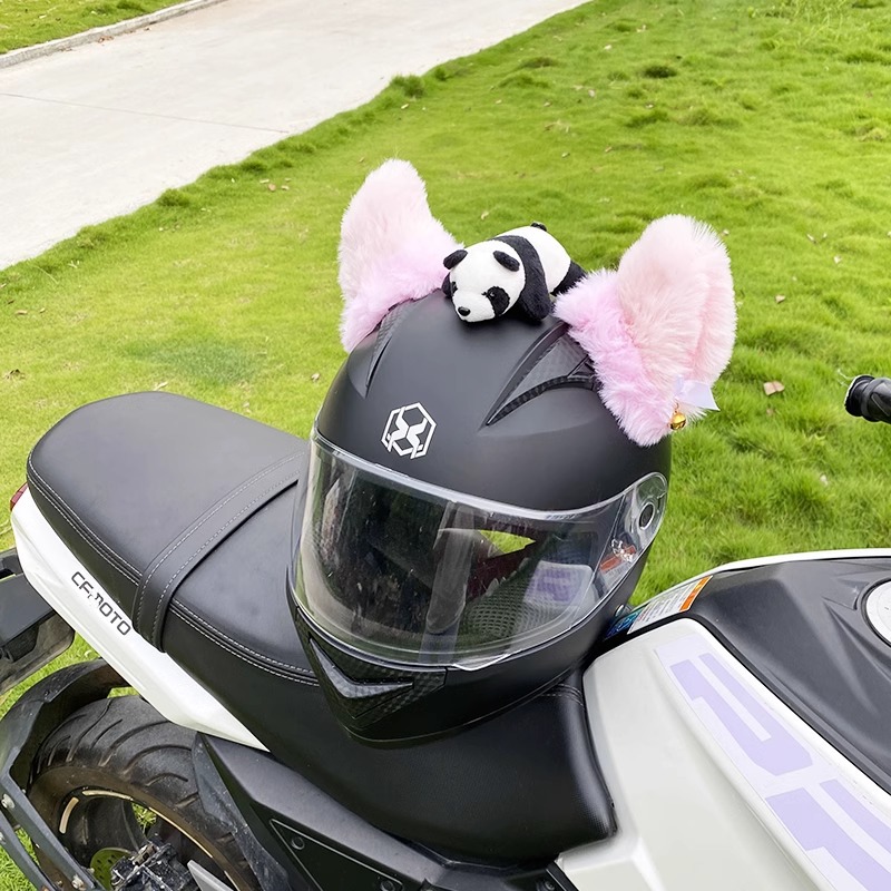 Plush Cat Ear Helmet Decoration Pink Thickened Fleece Motorcycle Helmet