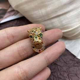 青岛中古清新自然风开口戒指小众满钻镶嵌豹子造型戒指电镀真金