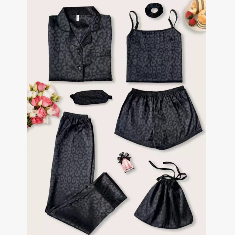 Other Underwear Ice Silk Leopard Print Pajama Set Black