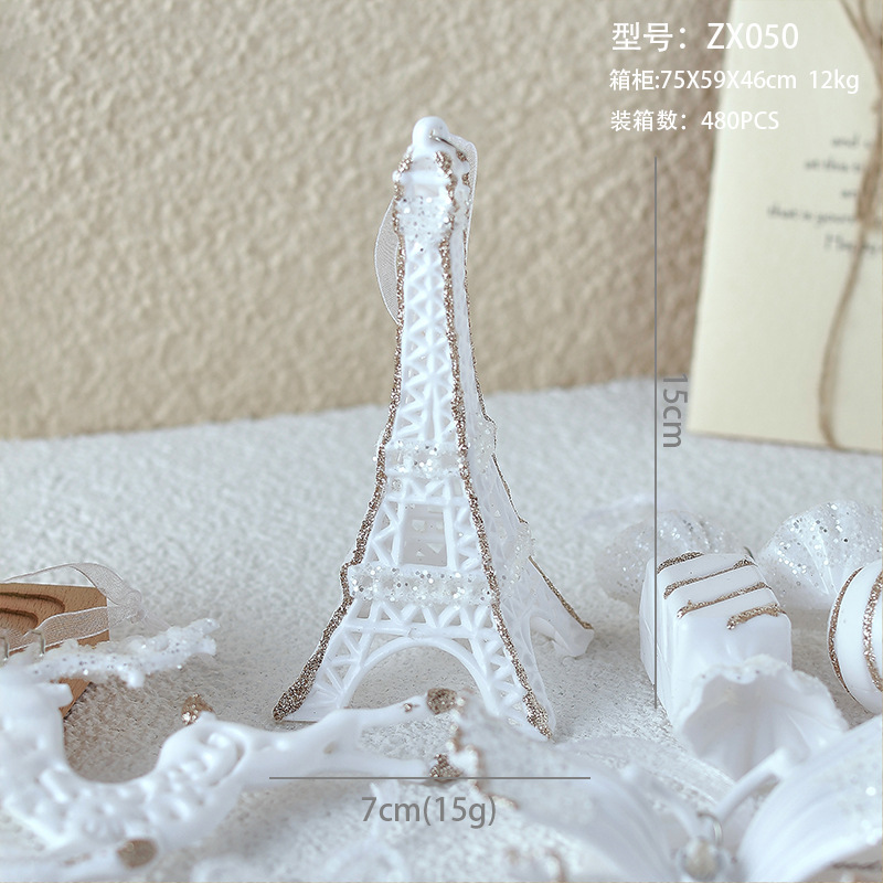 Nuevo colgante de acrílico de Navidad blanco transfronterizo, copos de nieve en polvo de brillo, paquete de regalo de árbol de Navidad de mariposa, colgante de caramelo pequeño