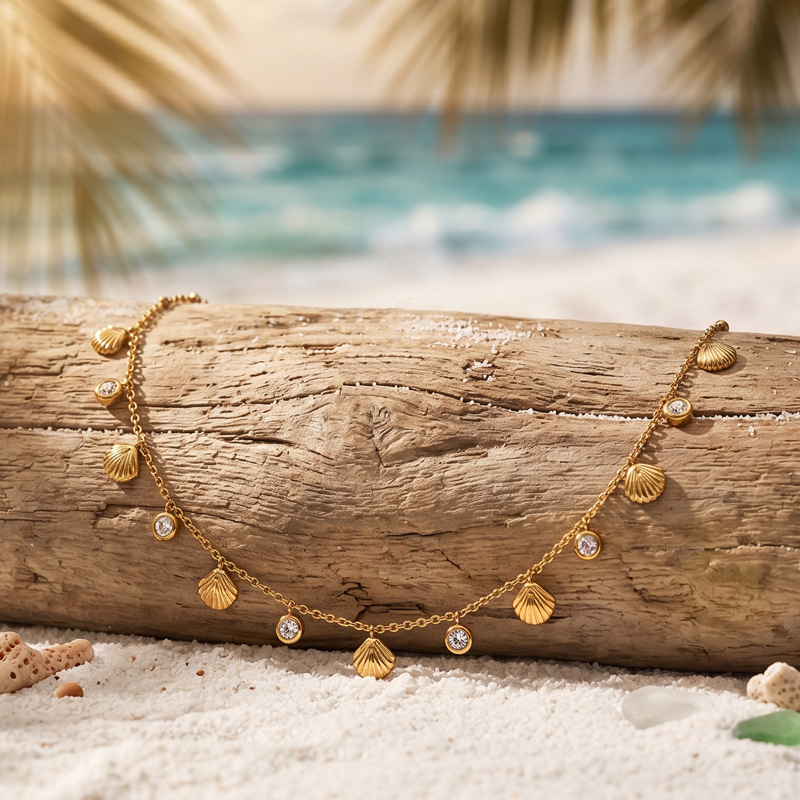 Taina playa de verano viento marino de acero inoxidable collar incrustado zircon no decoloración joyería al por mayor image 3