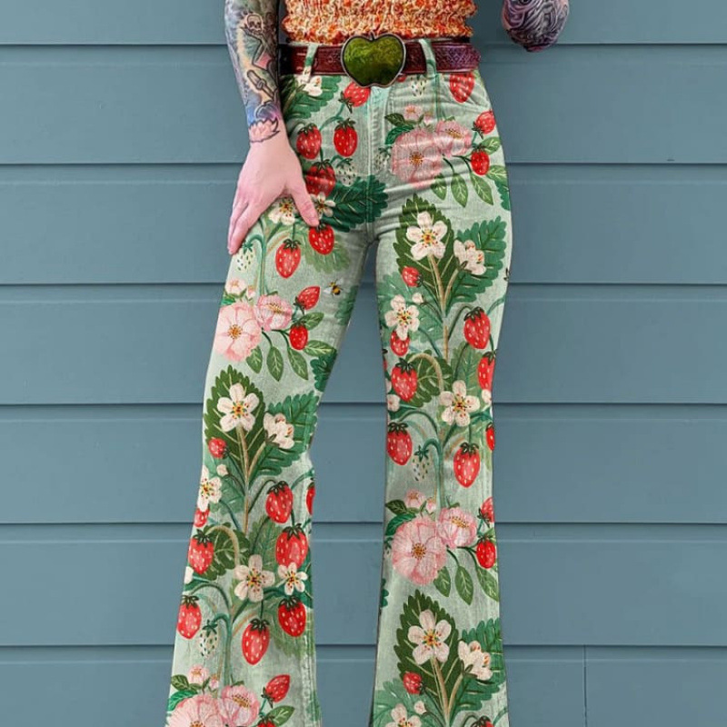 Popular Foreign Trade Cross-Border Large Size 3D Printed Women's Casual Pants Thin Imitation Jeans