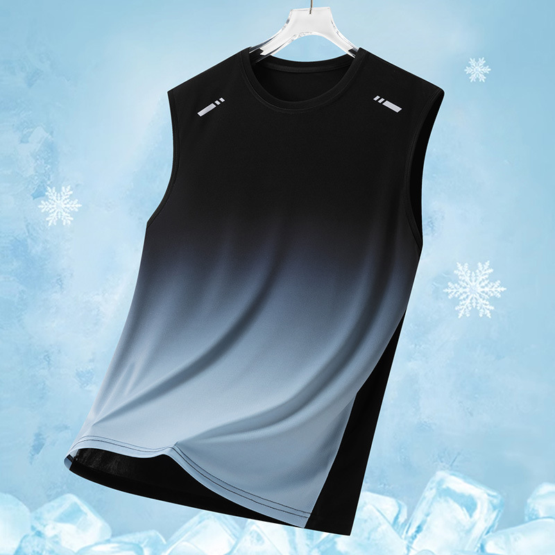 Cross-Border Popular Men's Gradient Sports Vest Summer Lightweight Sleeveless Round Neck T-Shirt Youth Loose Running Trendy T-Shirt