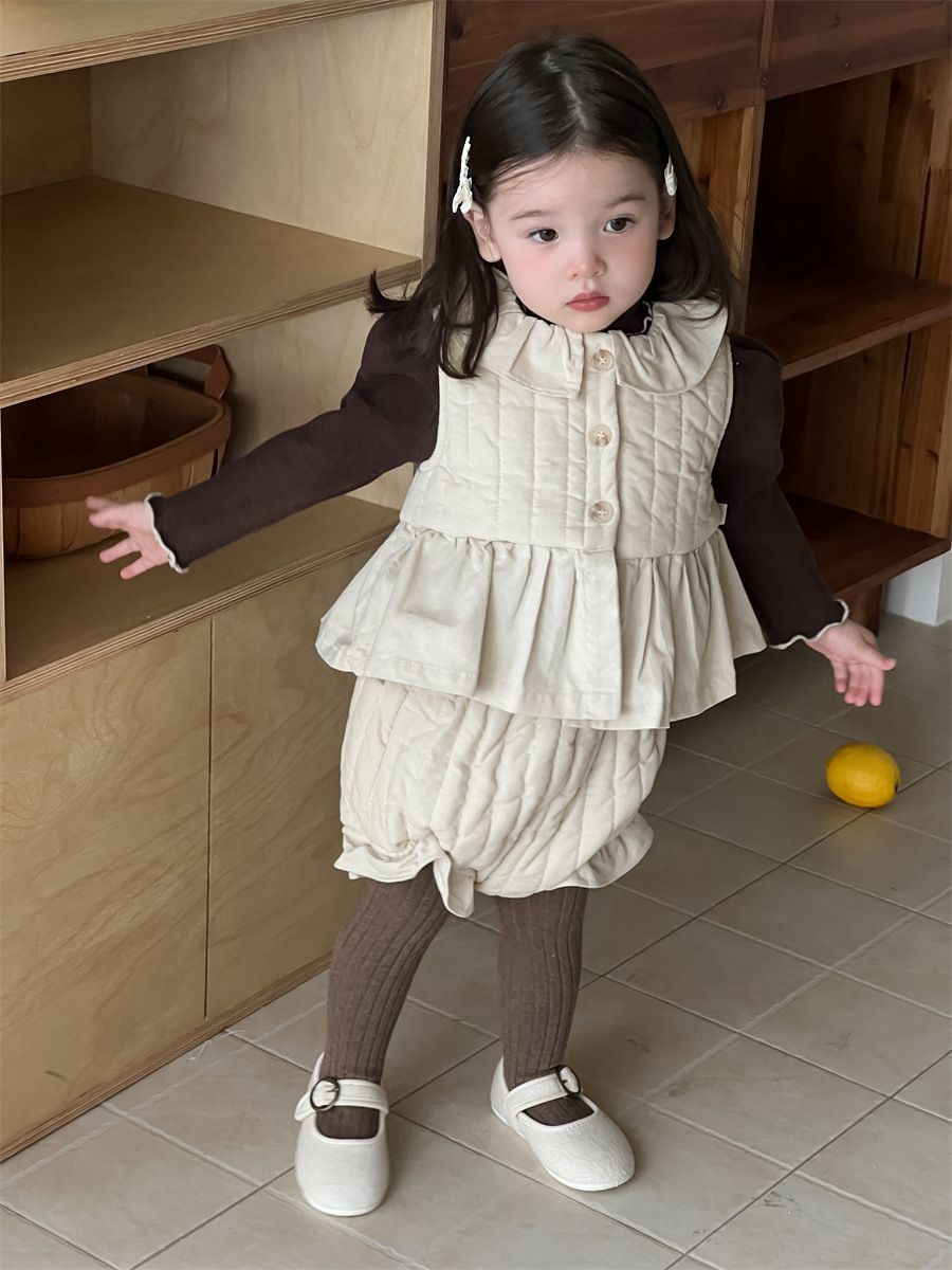 Invierno infantil engrosado conjunto de ropa infantil coreana ropa de bebé ropa de invierno de niñas chaleco de algodón envuelto con dos piezas