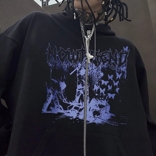 Trendy New Arrival Gothic-Style Zip-Up Sweatshirt | European & American Streetwear Oversized Hoodie | Casual Outerwear