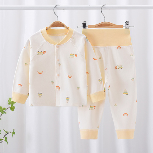 Set of  children's autumn and winter tops and bottoms for spring and autumn seasons, baby girl underwear with no bone, boy baby open jacket pajamas