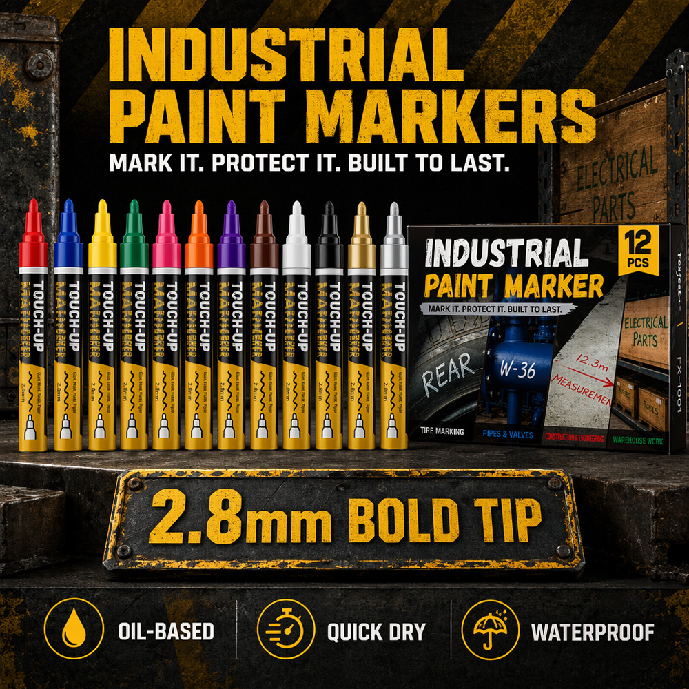 Cross-border 12-color paint pen, industrial metal tire steel waterproof quick-dry marker pen, non-fading touch-up paint pen wholesale