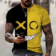 歐美跨境速賣通亞馬遜爆款笑臉表情3dD打印夏季男士T恤短袖上衣