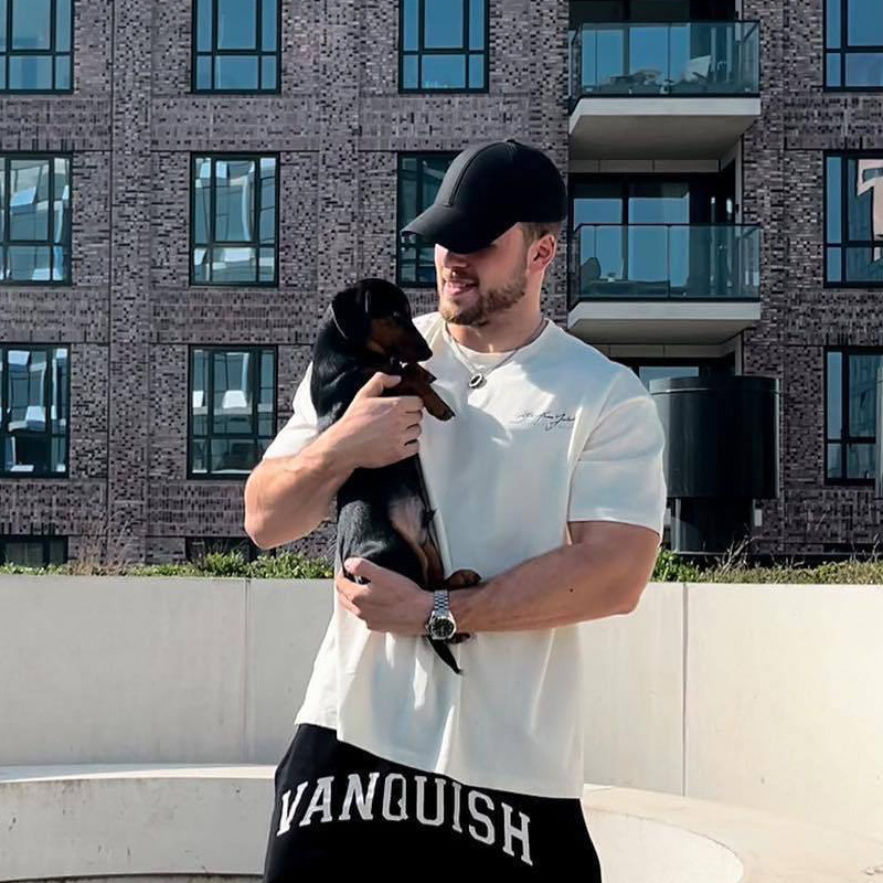 Pánské tričko VANQUISH oversized, čistě bavlněné tričko s kulatým výstřihem a krátkým rukávem, běžecké, tréninkové, ležérní_voghion.com