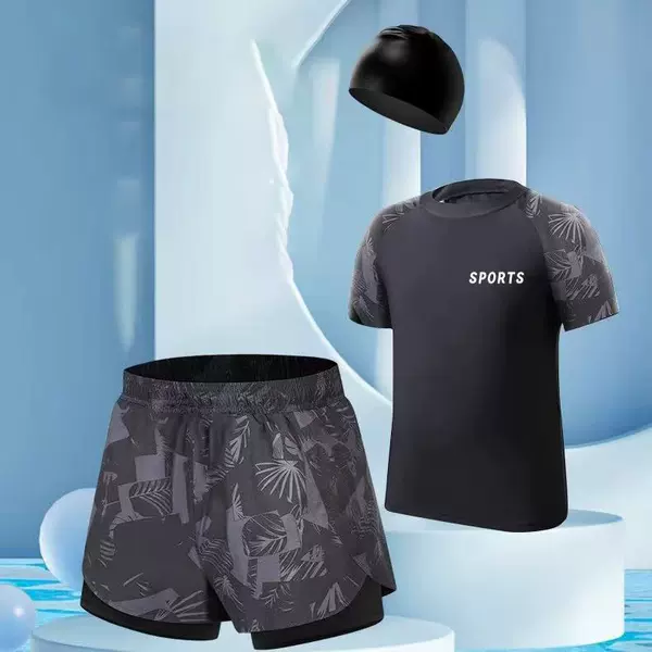 Men's Youth Boys' Swimwear Set, New Fashion Large Size Boxer Style, Two-Piece Design, Anti-Embarrassment, Printed Sports Style