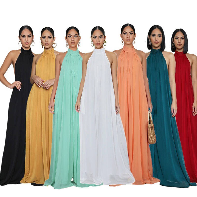 9342 Europe and the United States cross-border leisure sleeveless chiffon loose backless women's jumpsuit