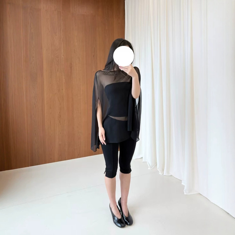 2026 New Summer Style "Foggy Feel" Blouse and Tube Top Set Top Black/Dolphin Gray