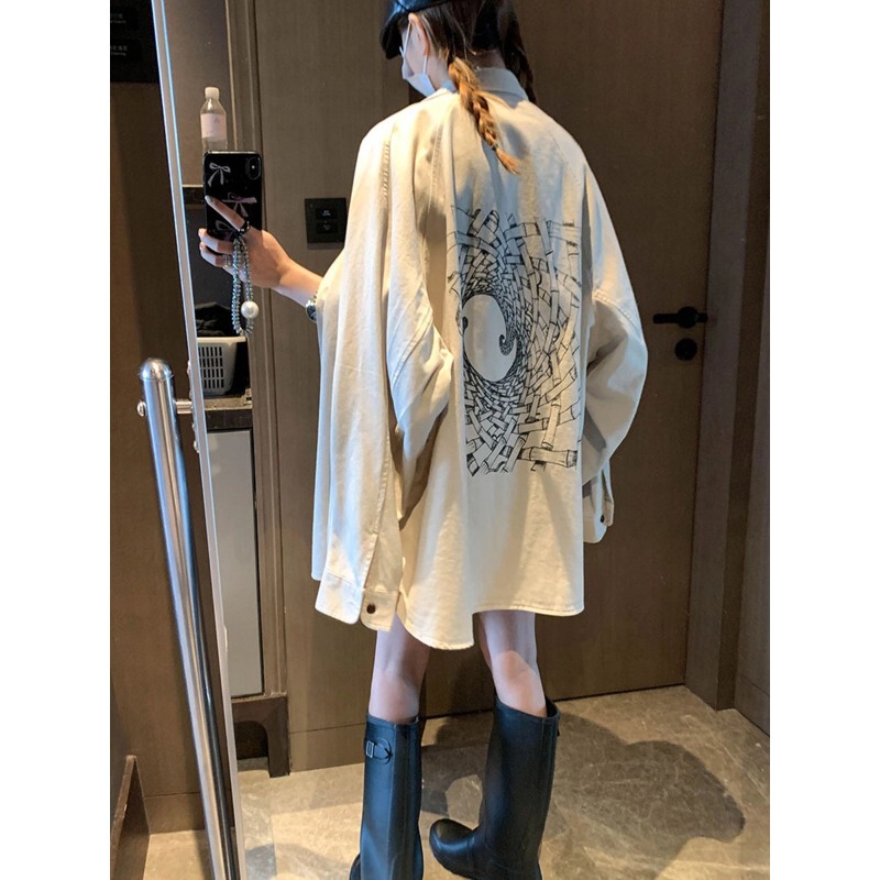 Moque Autumn New Linen-Cotton Blend Relaxed Fit Shirt Jacket with Bamboo Print on the Back MQ1841 Moque Autumn New Linen-Cotton Blend Relaxed Fit Shirt Jacket with Bamboo Print on the Back MQ1841