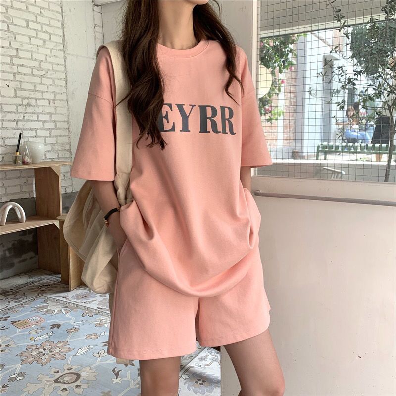 Letter Print Women's 2026 Summer Korean New Style Internet Celebrity Short-sleeve Shorts Loose Plus Size Sports_ecoleips.com