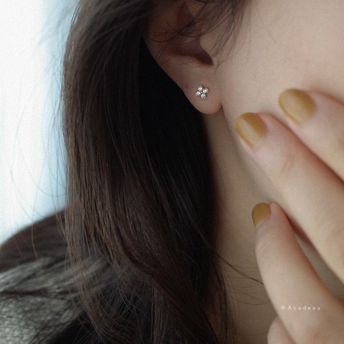 S925 sterling silver plated 14K gold mini four-leaf clover earrings for women, zircon small student simple earrings