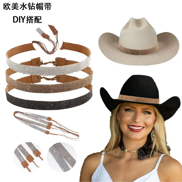 Rhinestone Cowboy Hat Decoration with European and American Style Popular Felt Hat Decoration Hat Decoration Strap
