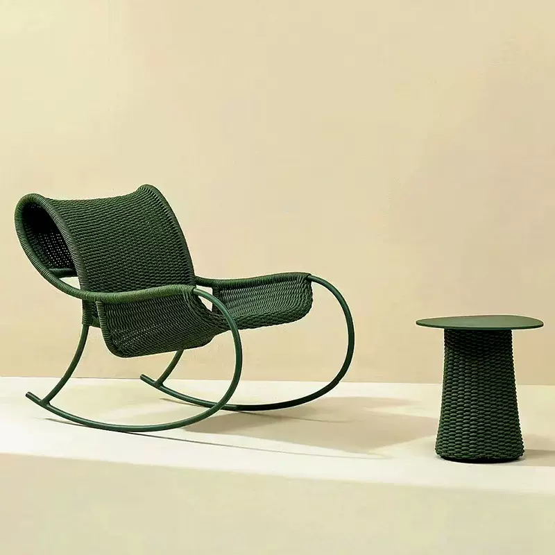 户外绳编桌椅别墅阳台藤椅小茶几三件套室外庭院休闲藤编摇椅组合