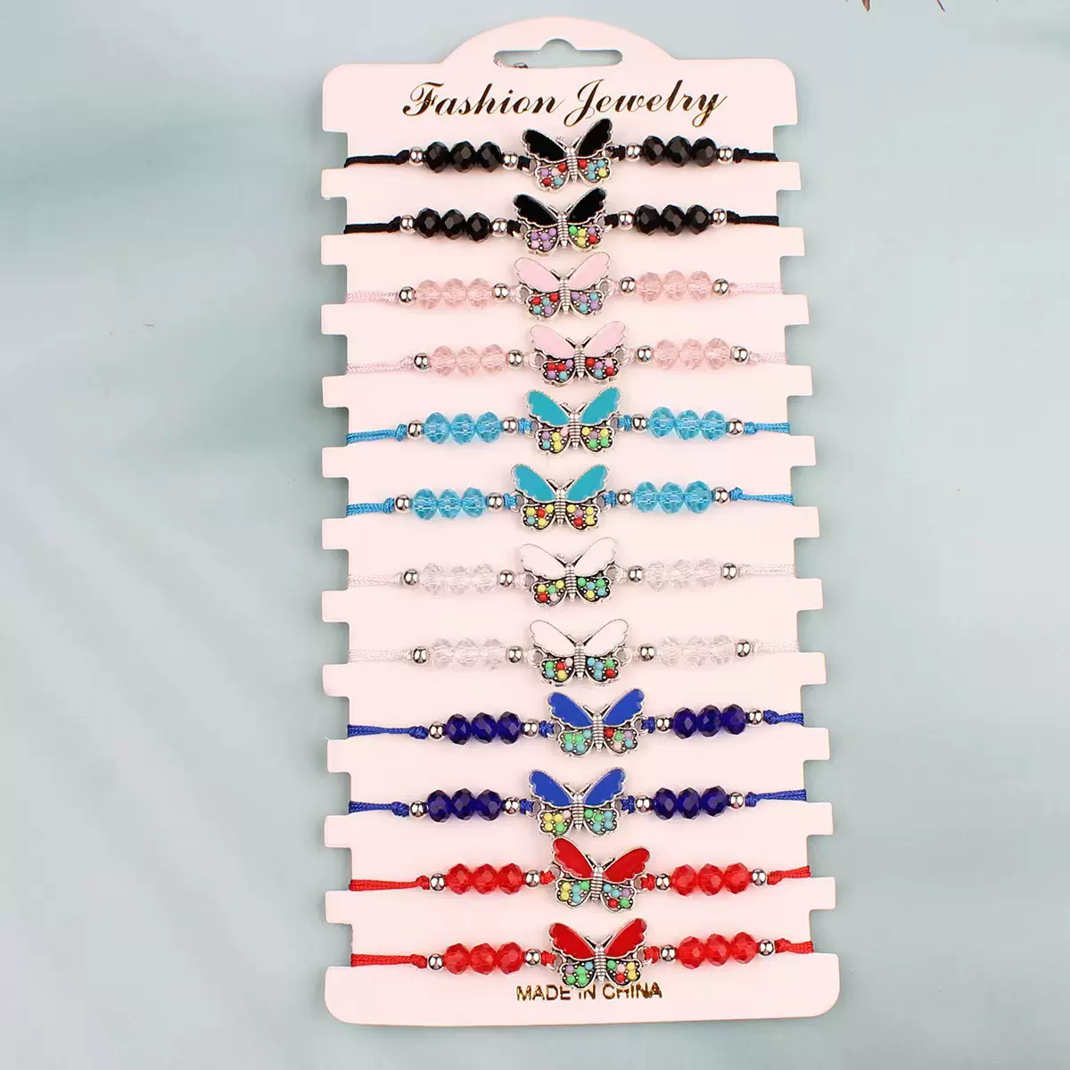 跨境新款多色蝴蝶手链波西米亚风水晶串珠手绳女生派对配饰现货