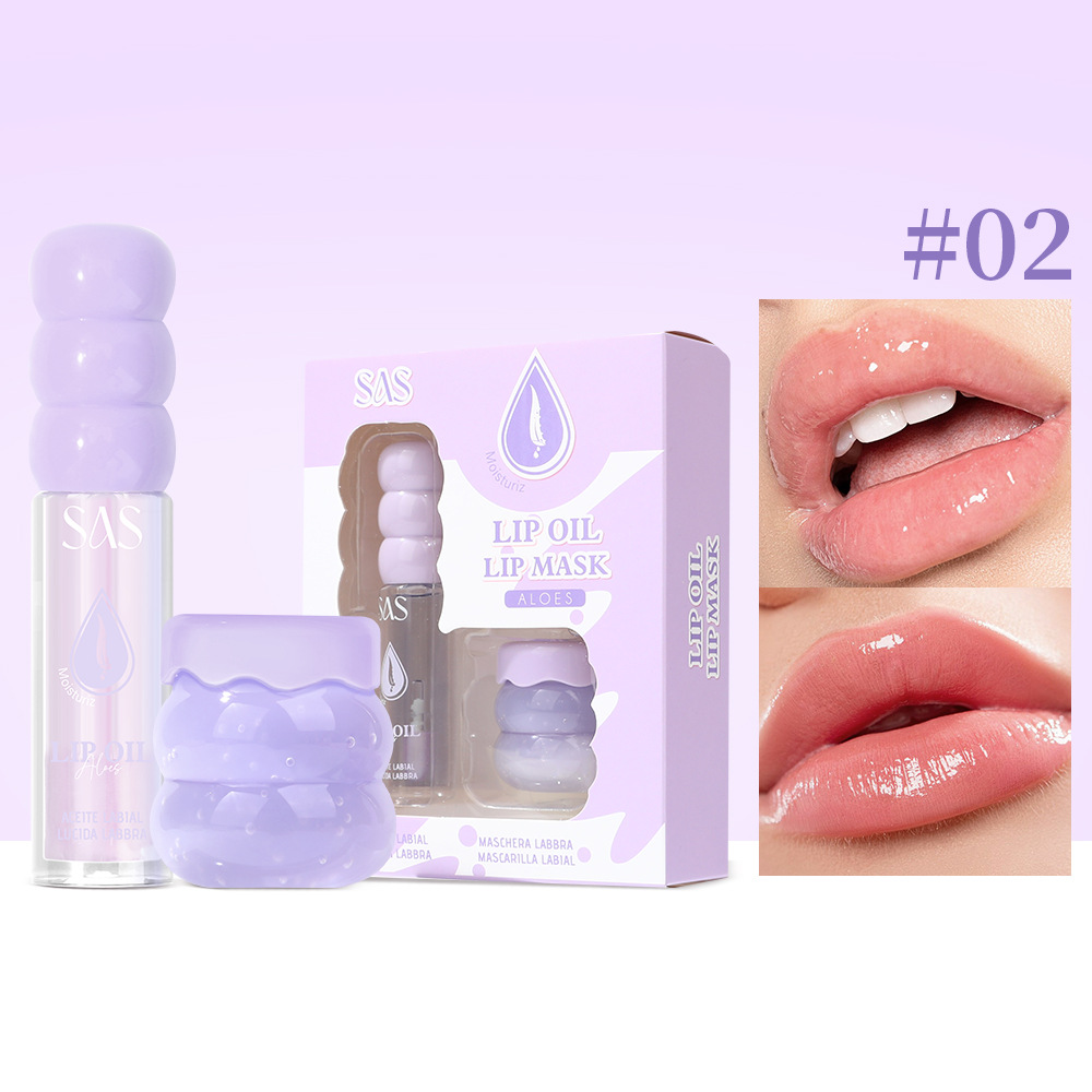 SAS Europa y Estados Unidos en stock transfronterizo humectante máscara labial humectante + aceite labial pequeño conjunto SAC186