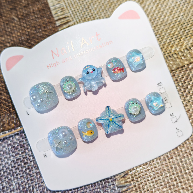 Starfish, Small Octopus, Shell-Themed Children's Wearable Nails, Pure Handmade Baby Nail Stickers, Cute Removable Fake Nail Patches Starfish, Small Octopus, Shell-Themed Children's Wearable Nails, Pure Handmade Baby Nail Stickers, Cute Removable Fake Nail Patches