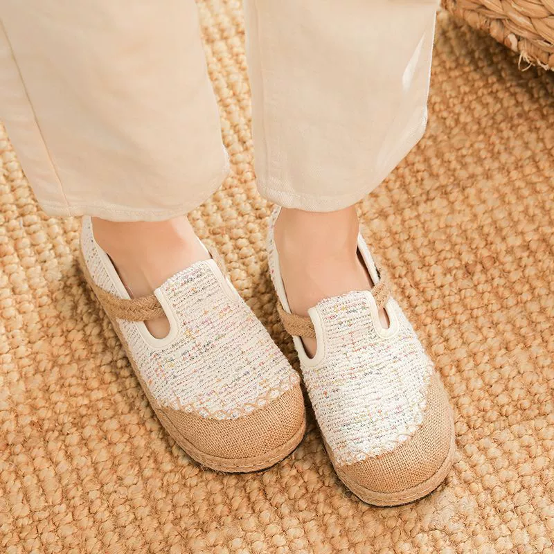 Льняные туфли с мягкой подошвой, этнический стиль, вышивка, дышащие, слипоны, ленивые рыбацкие туфли, универсальная плоская подошва, весна/лето 2025.