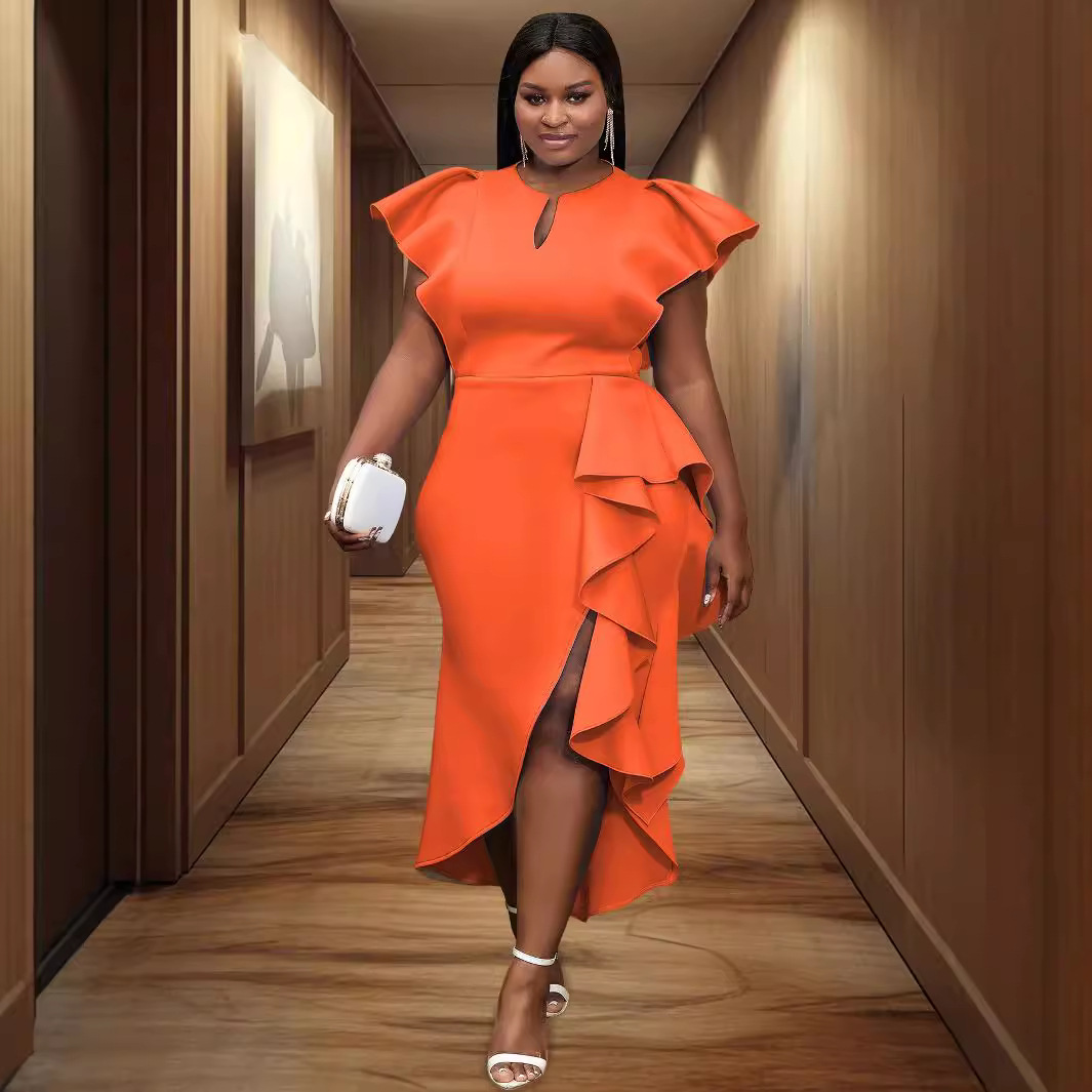 Plus Size Women's Dress With Ruffled Irregular Hem For Parties_voghion.com