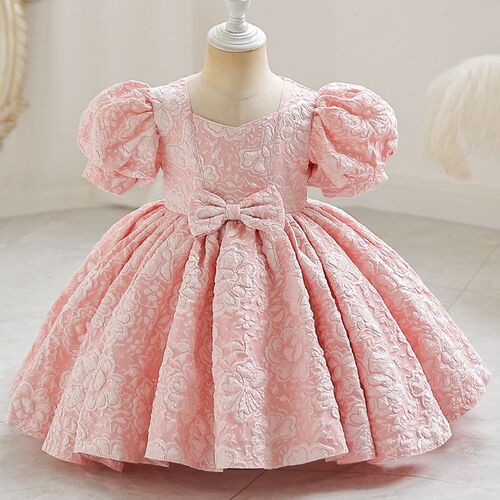 Girls 'dress, court style, small dress, children's bubble sleeves, bow dress, princess dress, cute performance dress