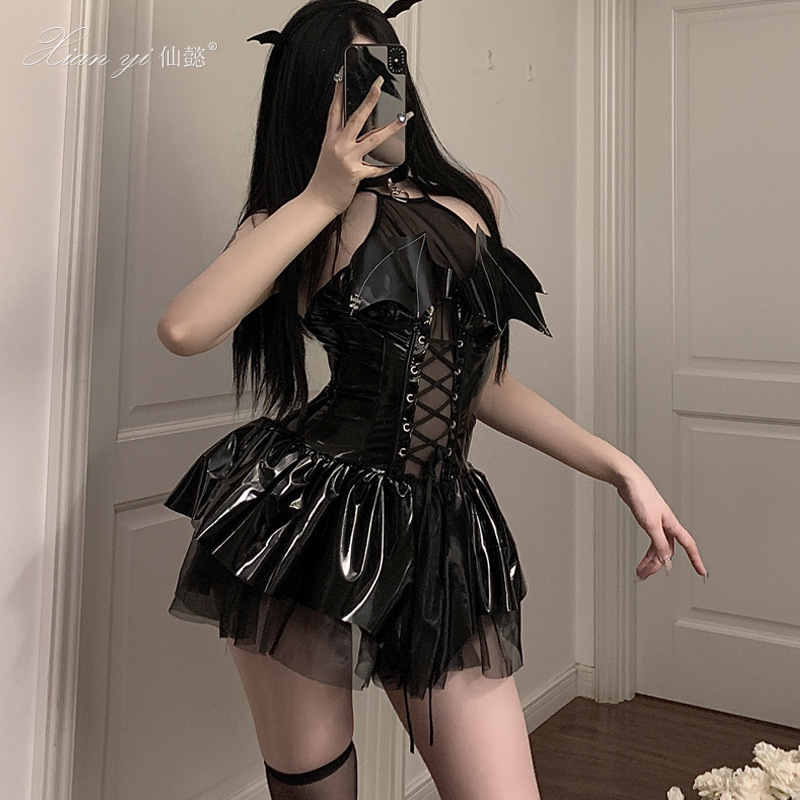 Fairy Yi Sex Underwear Tight Patent Leather Devil Temptation pu suit Sexy Role Play Free Uniform Female 501