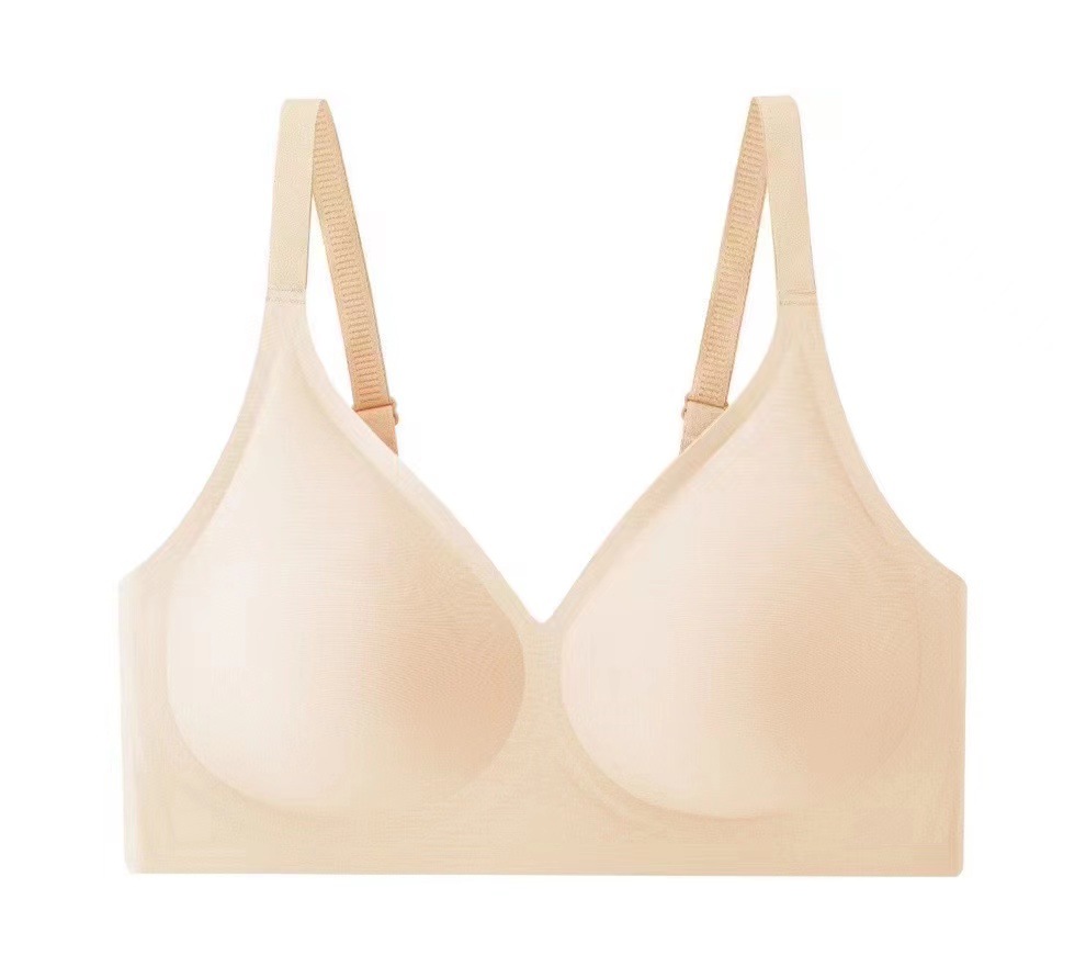 Correa de hombro pequeña, ropa interior de jalea de cuello en V, mujer sin marcas, sin anillo de acero, sujetador de colapsado, sujetador de copa fija.