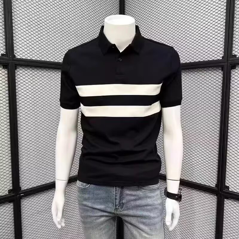 2025 New Summer Short-Sleeved Polo Shirt for Men Korean Style Slim Lapel Contrasting Color Half-Sleeved Versatile Youth Men's T-Shirt