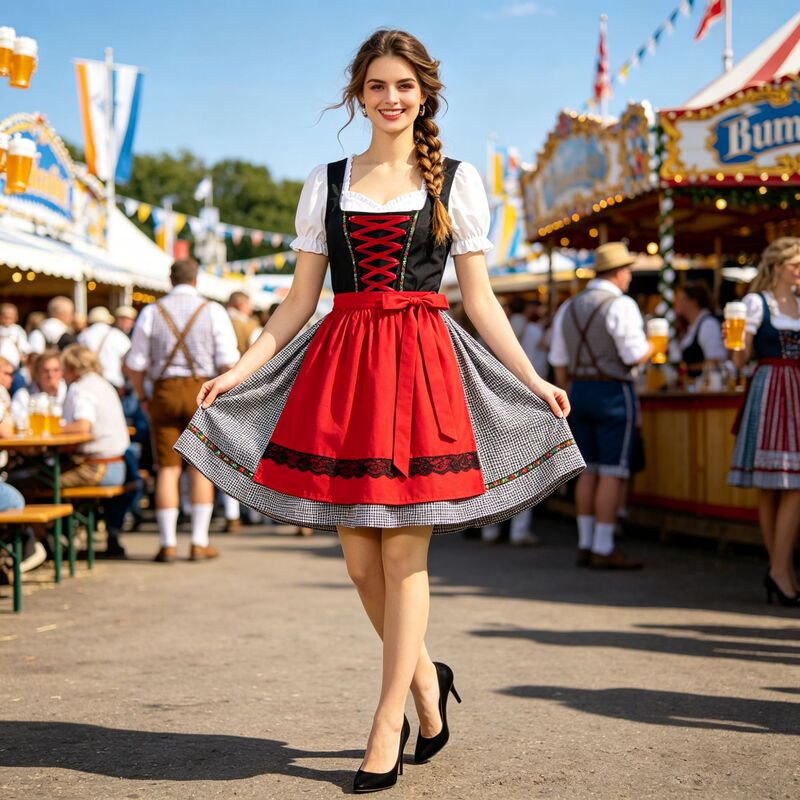 German Oktoberfest Dirndl Dress, Traditional Bavarian Maid-Style Performance Outfit, Festival Party Wear
