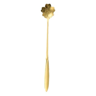 Stainless steel cherry blossom spoon petal long handle coffee spoon dessert spoon creative Cup spoon mixing spoon net red flower-shaped long spoon